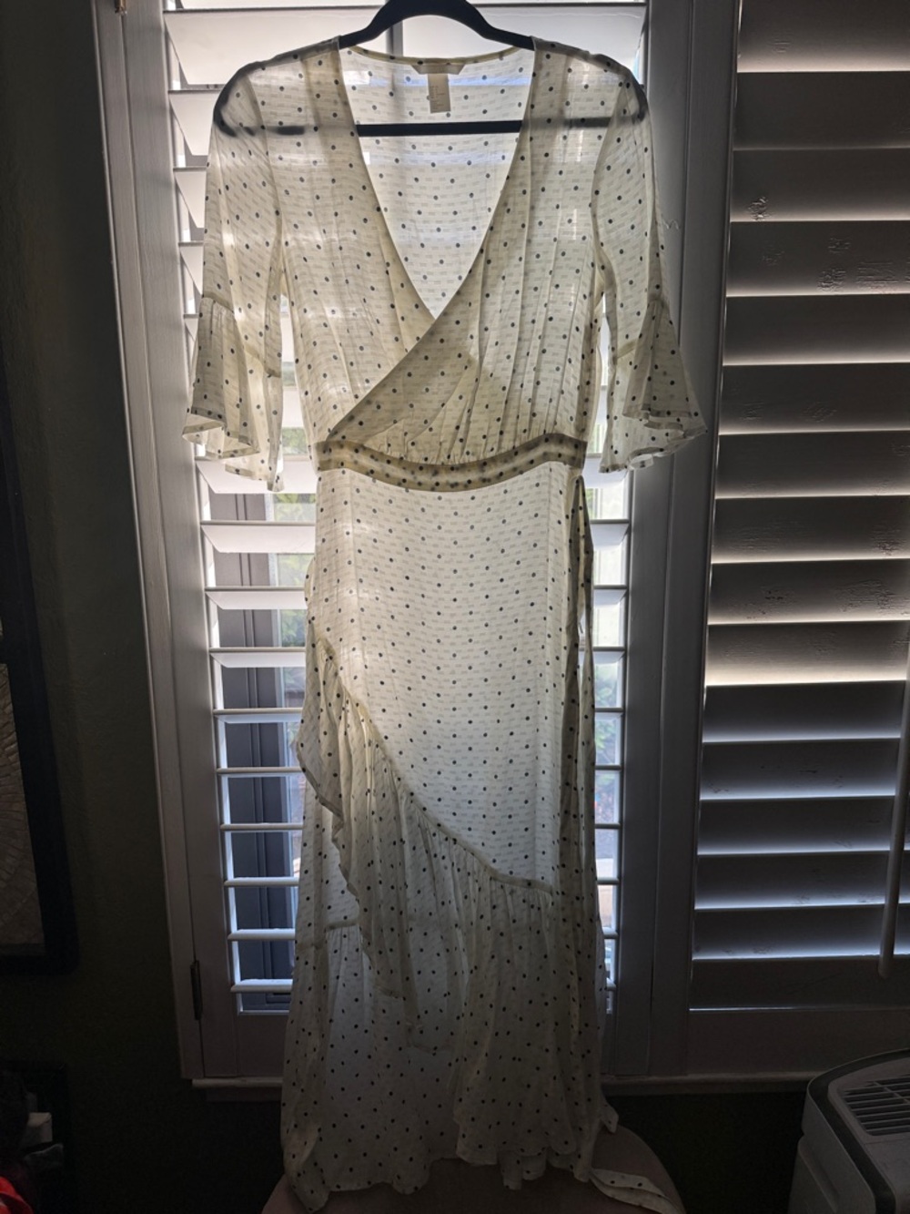 H&M Cream Sheer Polka Dot Wrap Maxi Dress with Black Dots